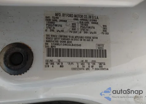 2003 Ford Expedition Xlt z USA, uszkodzony, nr VIN 1FMRU15W23LB43240